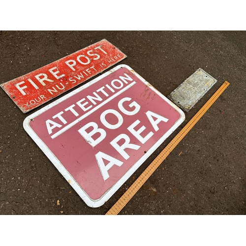 151 - Attention Bog Area, Nu-Swift Firepost and Somerset County Council Aluminium Signsl