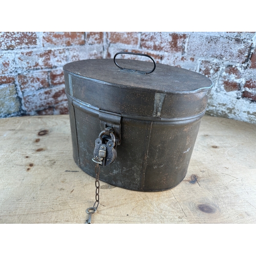 198 - Vintage Metal Hat Box with Padlock