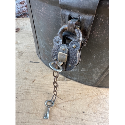 198 - Vintage Metal Hat Box with Padlock