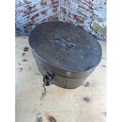 198 - Vintage Metal Hat Box with Padlock