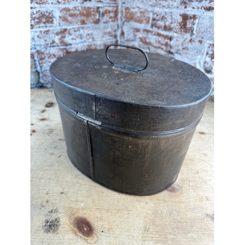 198 - Vintage Metal Hat Box with Padlock