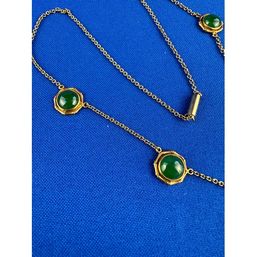 20 - 14ct Gold Chinese Necklace with Jade Coloured Stones 10.31g Gross