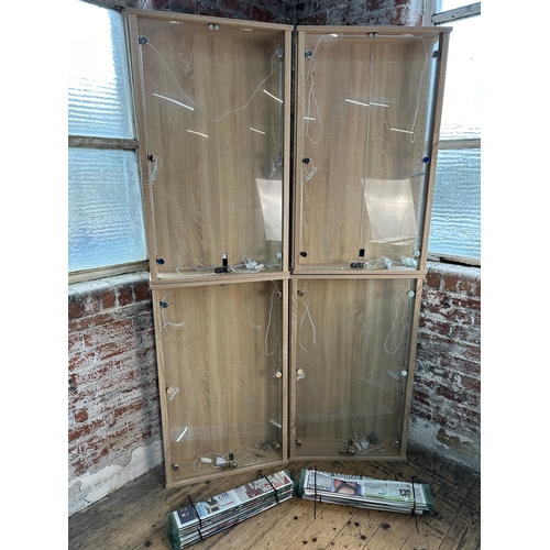 488 - Four Wall Mounted Locking Glass Display Cases with Glass Shelves and Additional Lighting - 67 x 19 x... 