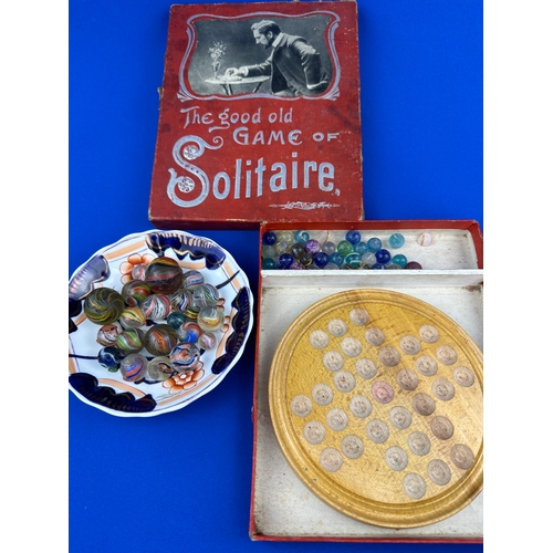 129 - Antique Marbles & Vintage Solitaire Board in Box