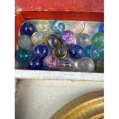 129 - Antique Marbles & Vintage Solitaire Board in Box