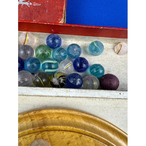 129 - Antique Marbles & Vintage Solitaire Board in Box