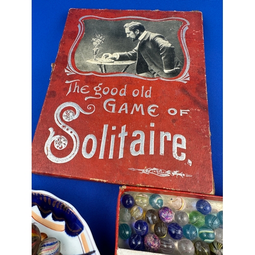 129 - Antique Marbles & Vintage Solitaire Board in Box