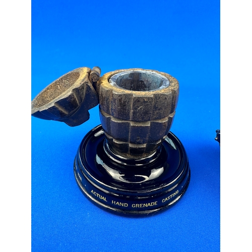 118 - WWI Grenade Inkwell with WWI Grenade Money Box