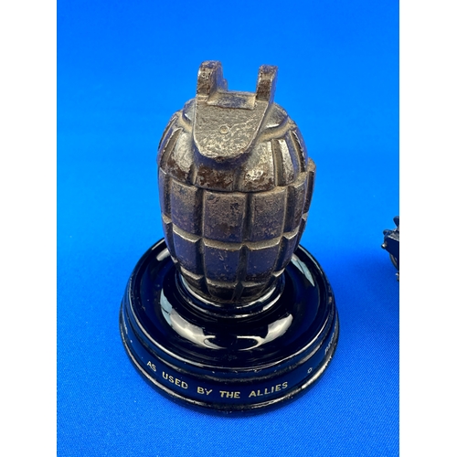 118 - WWI Grenade Inkwell with WWI Grenade Money Box