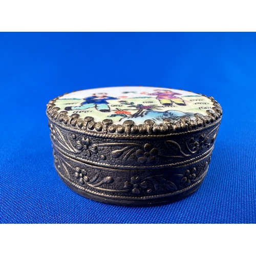 223 - Vintage Chinese Silver Plate & Enamel Trinket Box with Mirror