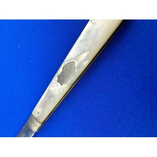 13 - Hallmarked Silver Pen Knife with Mother of Pearl Handle Sheffield 1897