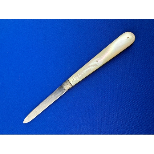 13 - Hallmarked Silver Pen Knife with Mother of Pearl Handle Sheffield 1897