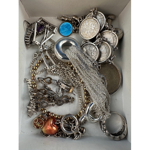 23 - Box of Silver & White Metal Jewellery Items