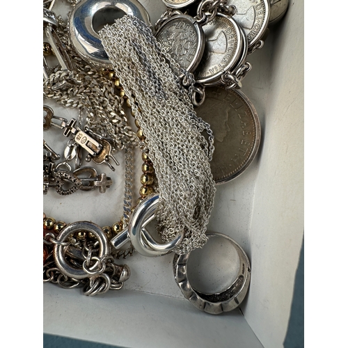 23 - Box of Silver & White Metal Jewellery Items