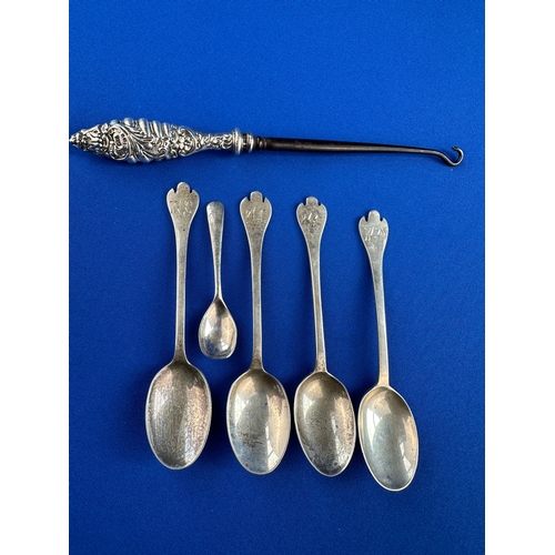 27 - Hallmarked Silver Spoons & Boot Hook - Spoons 60g