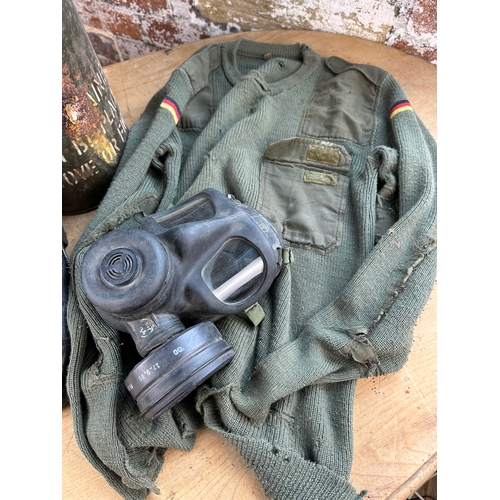 110 - Vintage Military Clothing, Gas Mask & Vacuum Canteen