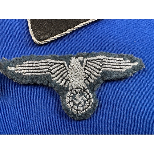 113 - Third Reich Waffen Runic SS Officer Collar Tabs, Adolf Hitler Cuff Band & SS Eagle Badges.