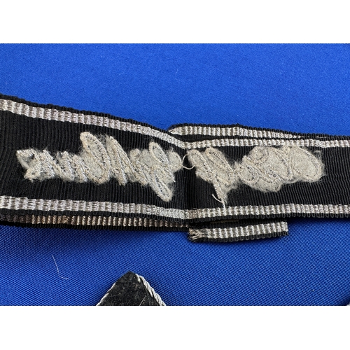 113 - Third Reich Waffen Runic SS Officer Collar Tabs, Adolf Hitler Cuff Band & SS Eagle Badges.