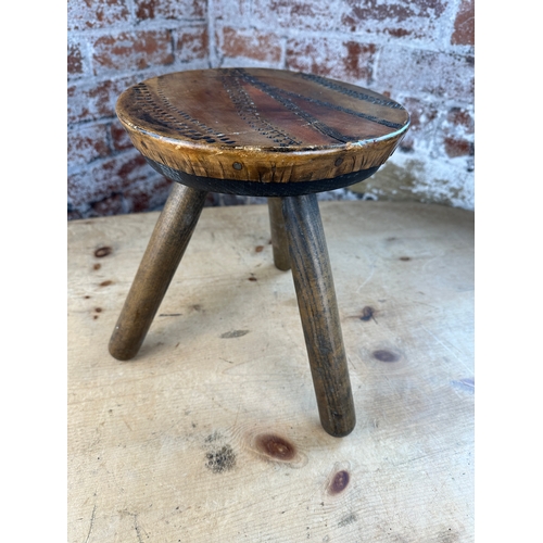 521 - Workshop Wales Leather Topped Handmade Wooden Stool