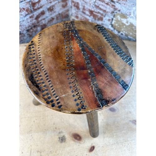 521 - Workshop Wales Leather Topped Handmade Wooden Stool