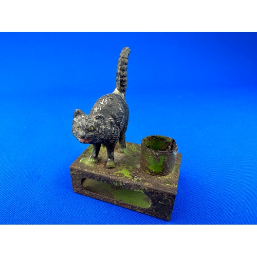 235 - Cold Painted Cat Matchbox & Candle Holder