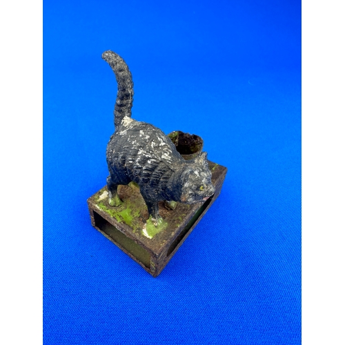 235 - Cold Painted Cat Matchbox & Candle Holder