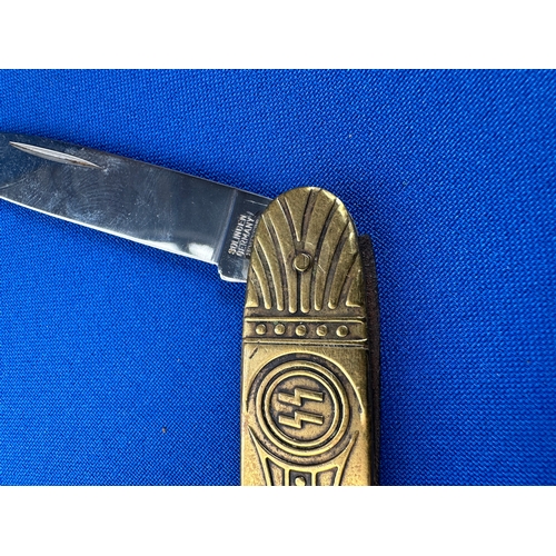 107 - Brass Pen Knife Bearing Third Reich Symbols by Solingen Germany