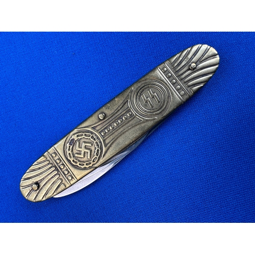 107 - Brass Pen Knife Bearing Third Reich Symbols by Solingen Germany