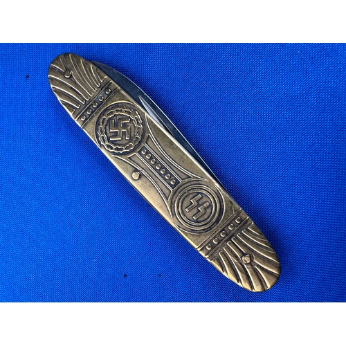 107 - Brass Pen Knife Bearing Third Reich Symbols by Solingen Germany