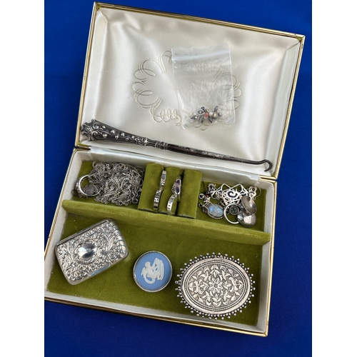 3 - Vintage Jewellery Box with 925 Silver & White Metal Jewellery