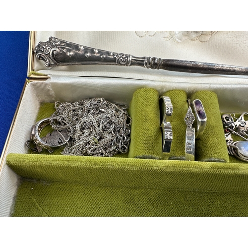 3 - Vintage Jewellery Box with 925 Silver & White Metal Jewellery