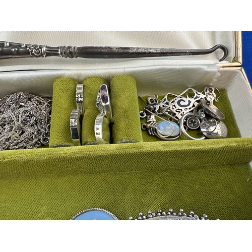 3 - Vintage Jewellery Box with 925 Silver & White Metal Jewellery