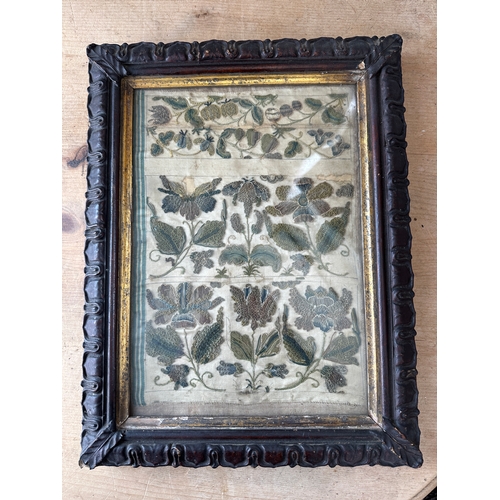 187 - Antique Framed Stump Work Panel