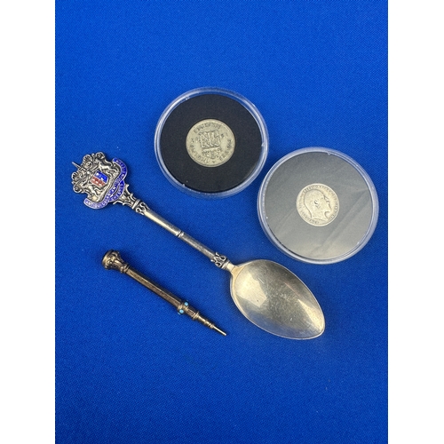 203 - Small Collectables including Hallmarked Silver Spoon, Vintage Coins & Pencil