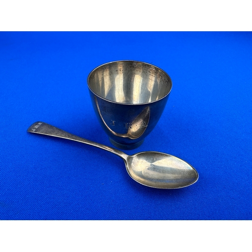 34 - Hallmarked Silver Egg Cup & Spoon 53.7g