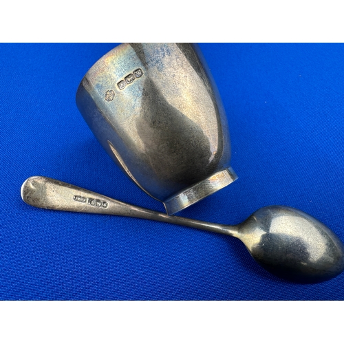 34 - Hallmarked Silver Egg Cup & Spoon 53.7g