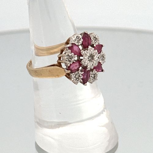 55 - 9ct Gold Ring set with Pink Stones & Small Diamonds size N 4.8g