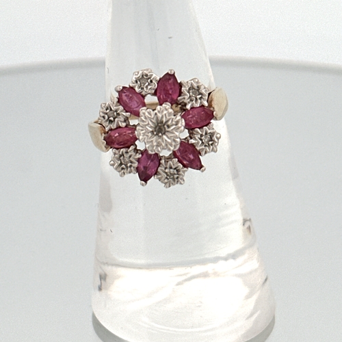 55 - 9ct Gold Ring set with Pink Stones & Small Diamonds size N 4.8g