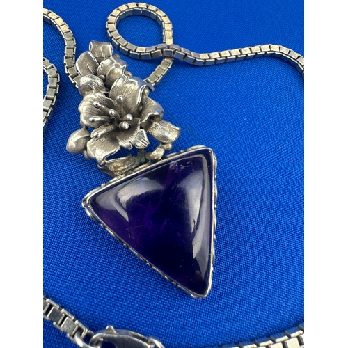 63 - 925 Silver Chain & Pendant Set with Purple Stone