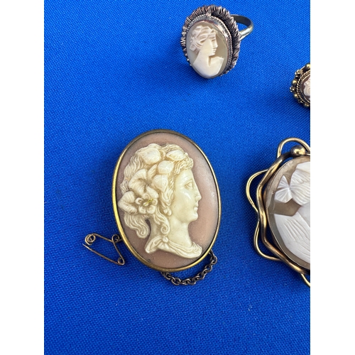 75 - Group of Cameo Items, Two Brooches Ring & Earrings