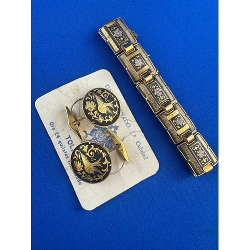 76 - Gold Inlay Toledo Steel Bracelet & Cufflinks