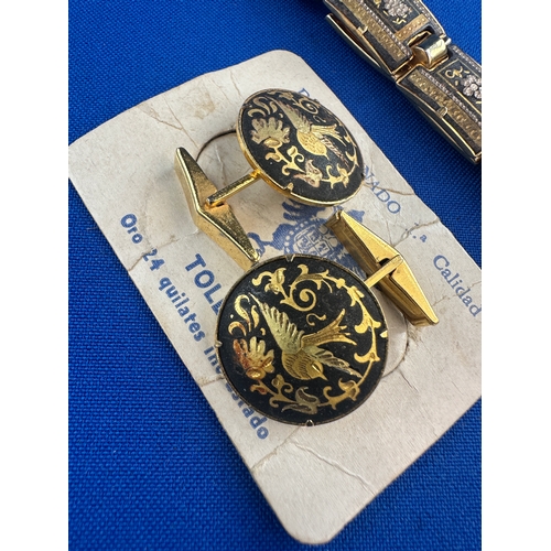 76 - Gold Inlay Toledo Steel Bracelet & Cufflinks