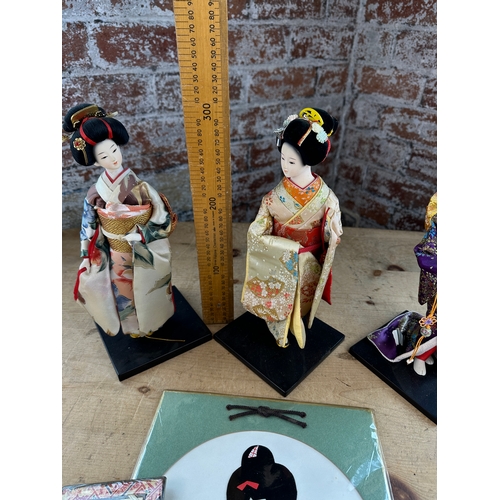 315 - Three Japanese Geisha Dolls & Japanese Art Works