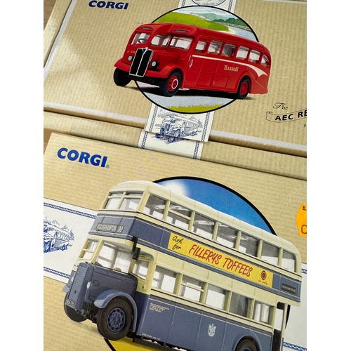 122 - Four Corgi Classics Diecast Model Busses Boxed including Daimler CW, AEC Regal, Daimler Fleetline & ... 