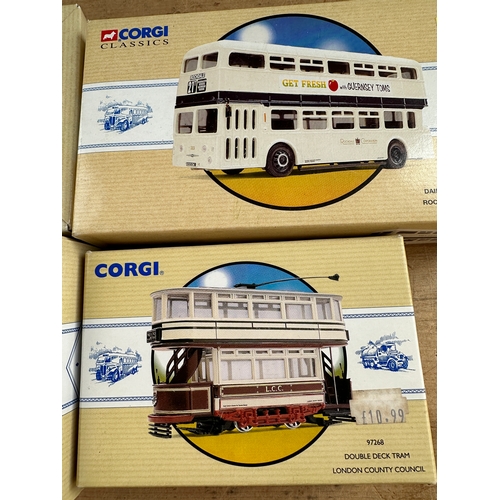 122 - Four Corgi Classics Diecast Model Busses Boxed including Daimler CW, AEC Regal, Daimler Fleetline & ... 