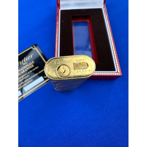 306 - Cartier Gold Plated Gas Lighter with Box & Guarantee