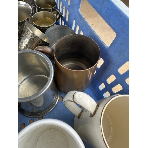 527 - Box of Mixed Tankards including Metalware