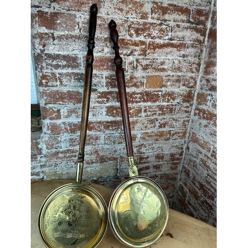 307 - Two Antique Brass & Copper Bed Warmers