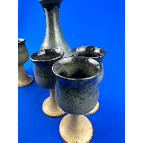 416 - Studio Pottery Decanter & Six Matching Goblets