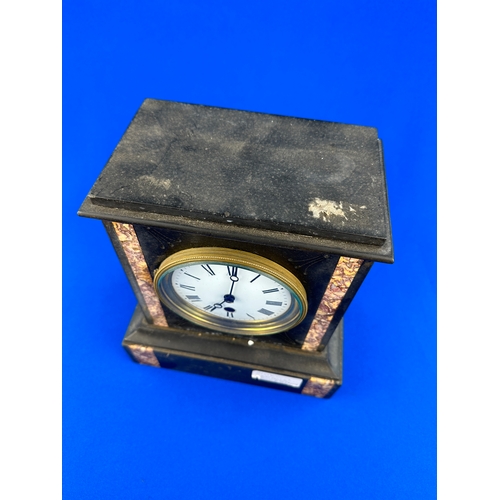 453 - Antique Slate & Marble Mantle Clock - Ticking